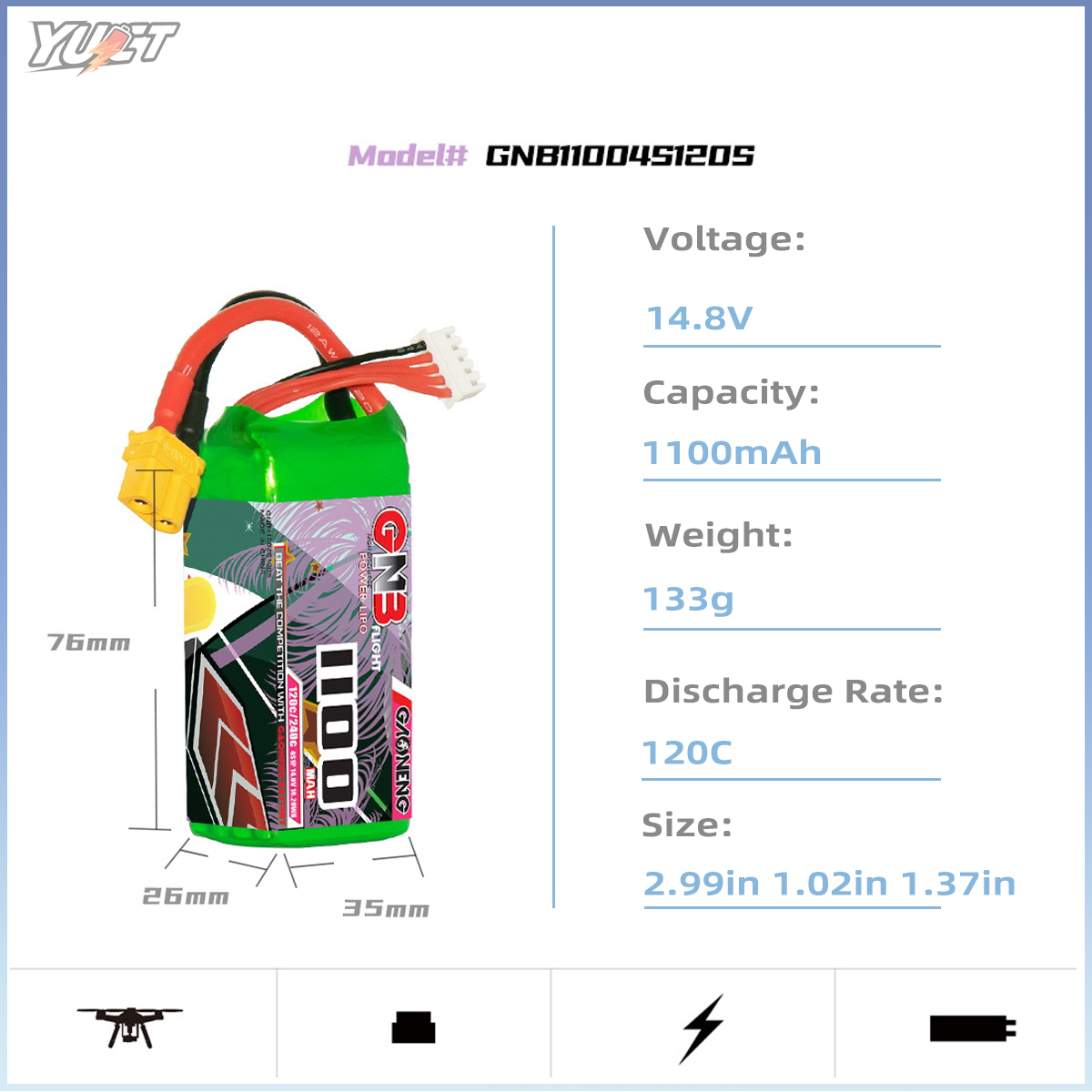 Baterai LiPo YUCT GNB 6S 22.2V - Drone Battery 4S ulasan dan harga