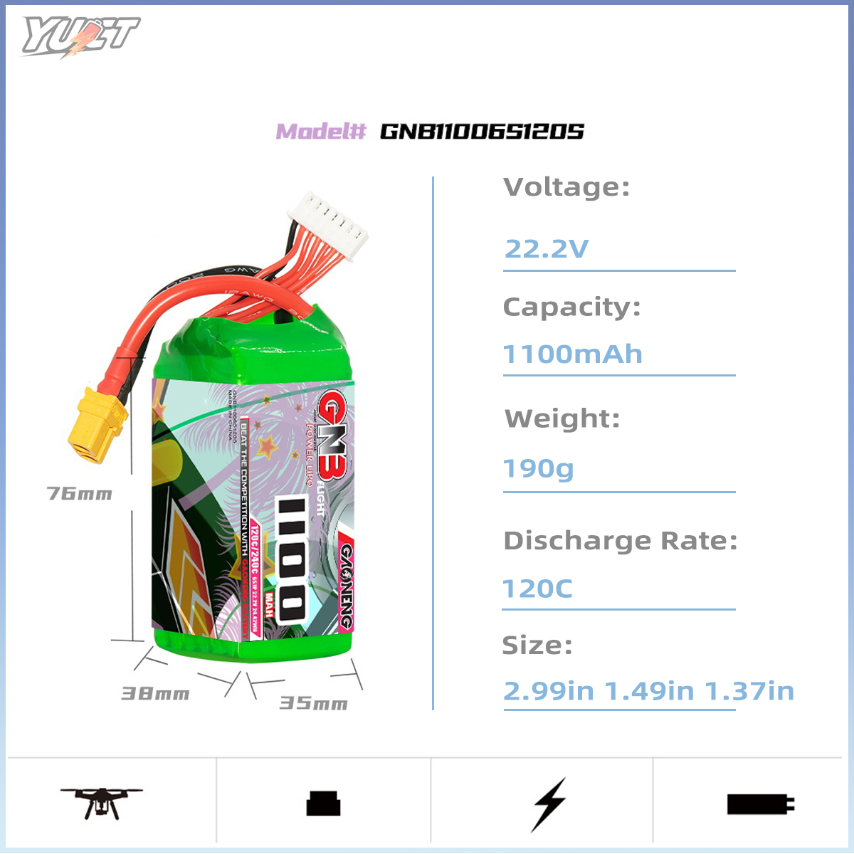 Baterai LiPo YUCT GNB 6S 22.2V - Drone Battery 4S ulasan dan harga